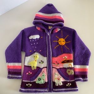 Native Imports Size 8 Full Zip Hoodie Sweater Two Pockets Purple Cute Animals
